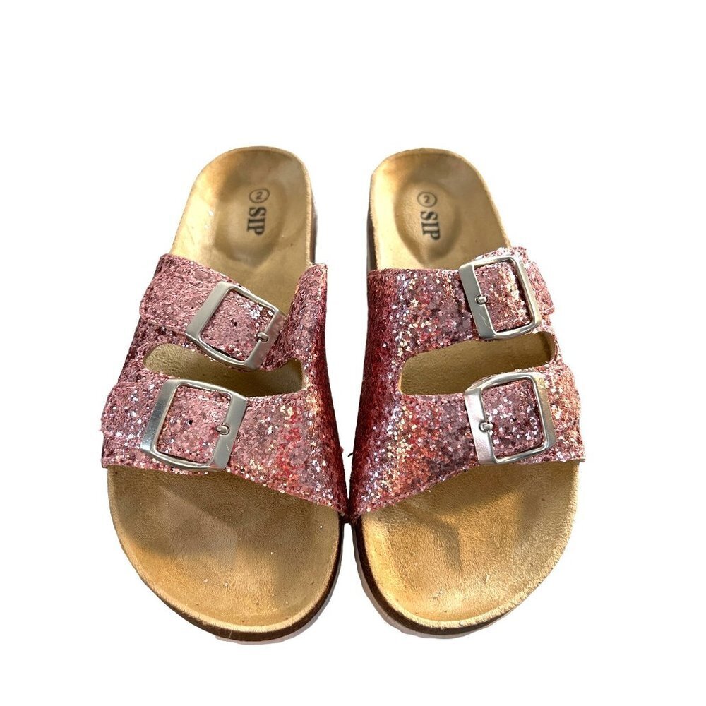 Sip Girls Slide on Sandals Pink Glitter Size 2